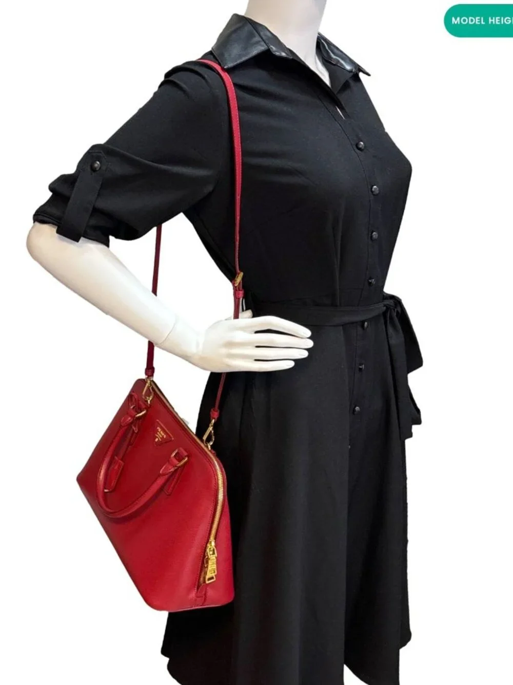 Prada Promenade Medium Saffiano Lux Leather Shoulder Bag Red